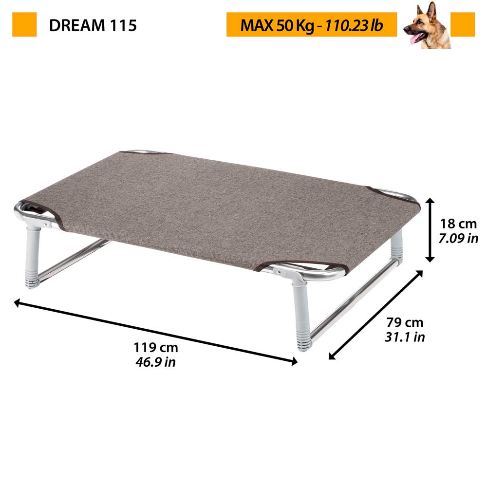 Ferplast lit pliable pour chiens dream 115, avec structure solide en aluminium avec élastiques renforcés, toile en tissu, 119 x 79