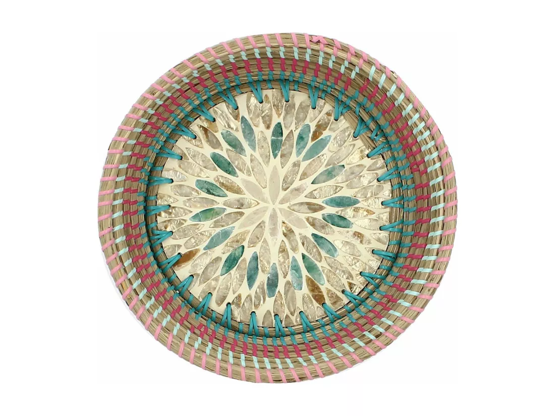 Now's Home - Plateau Rond En Jonc De Mer Et Nacre D30xh7cm Paros