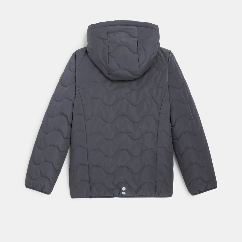 Blouson matelassé et moumoute réversible gris fille