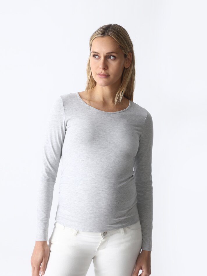 Camiseta de manga comprida para gestantes - Cinza Mesclado