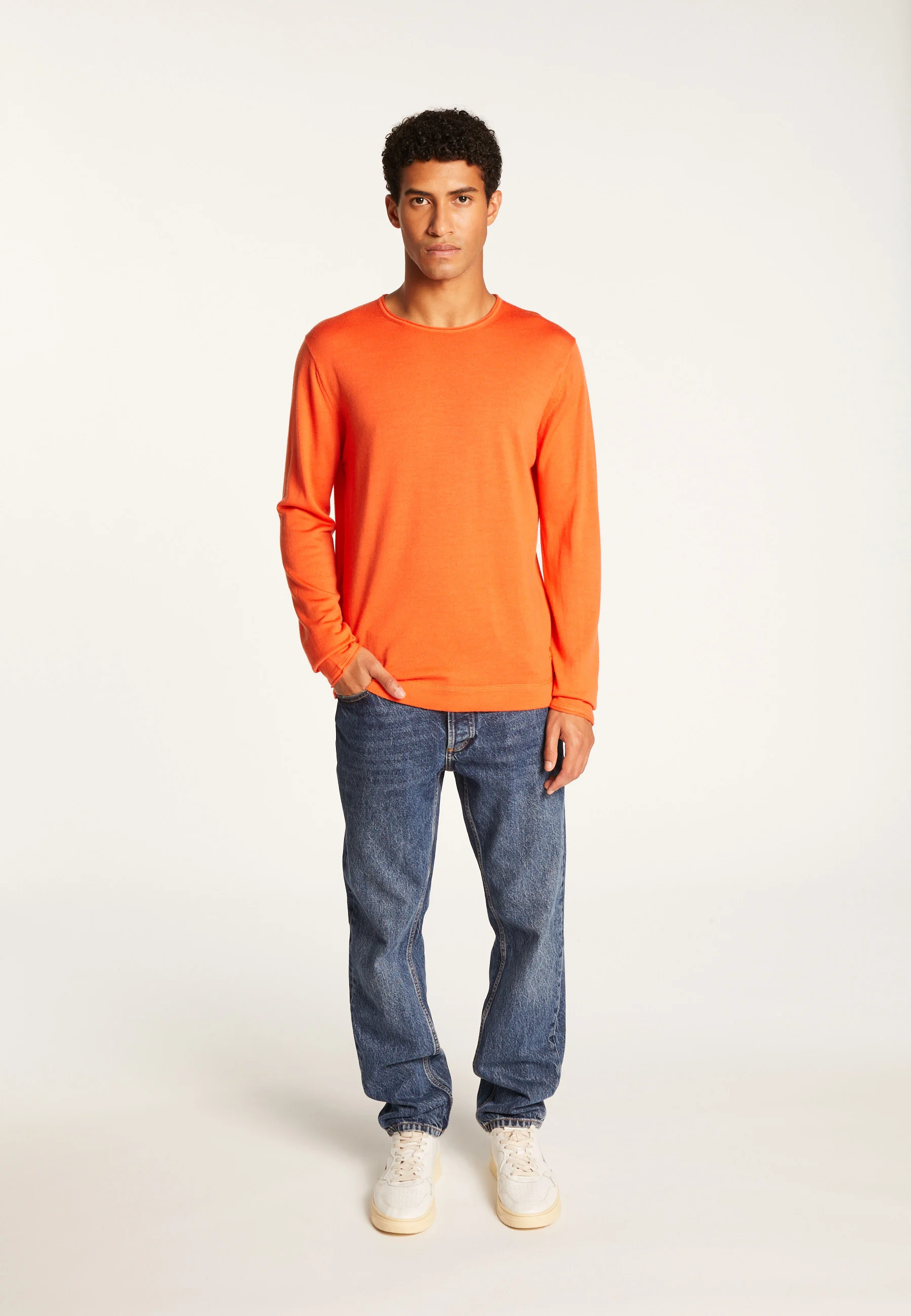 ERINAH24 - Pull col rond en laine mérinos | Orange