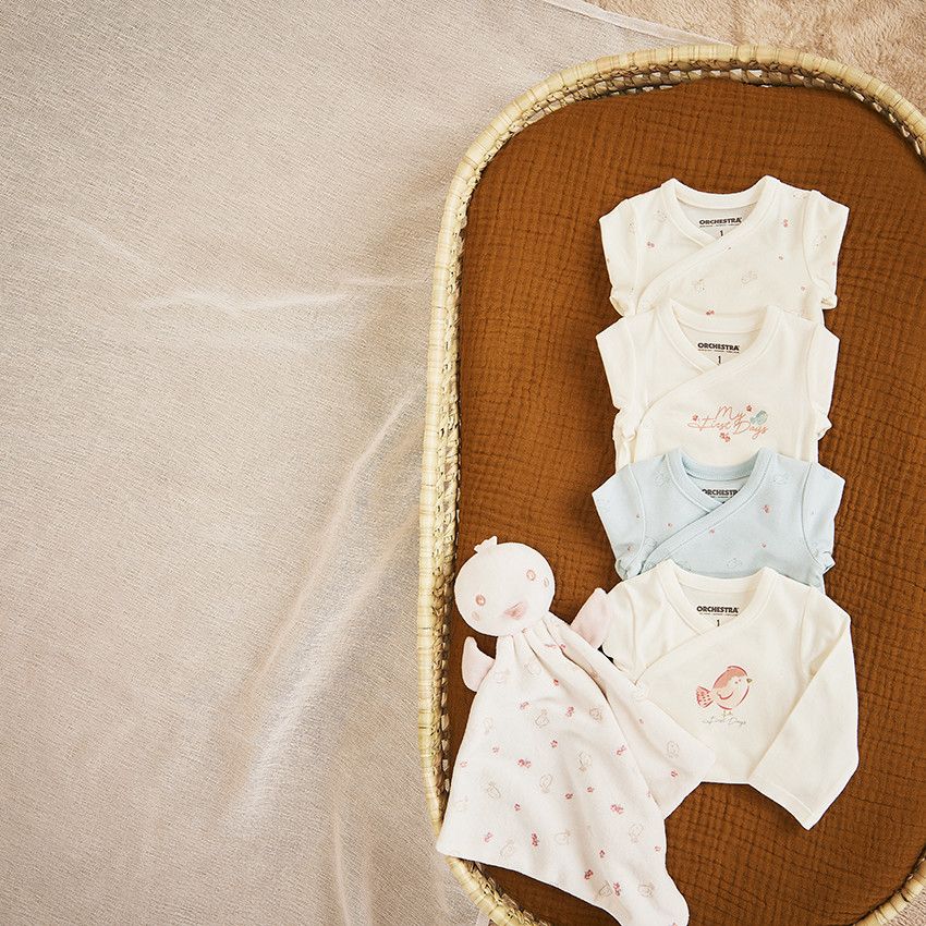 Doudou mouchoir oiseau en velours pour bébé fille - Ecru