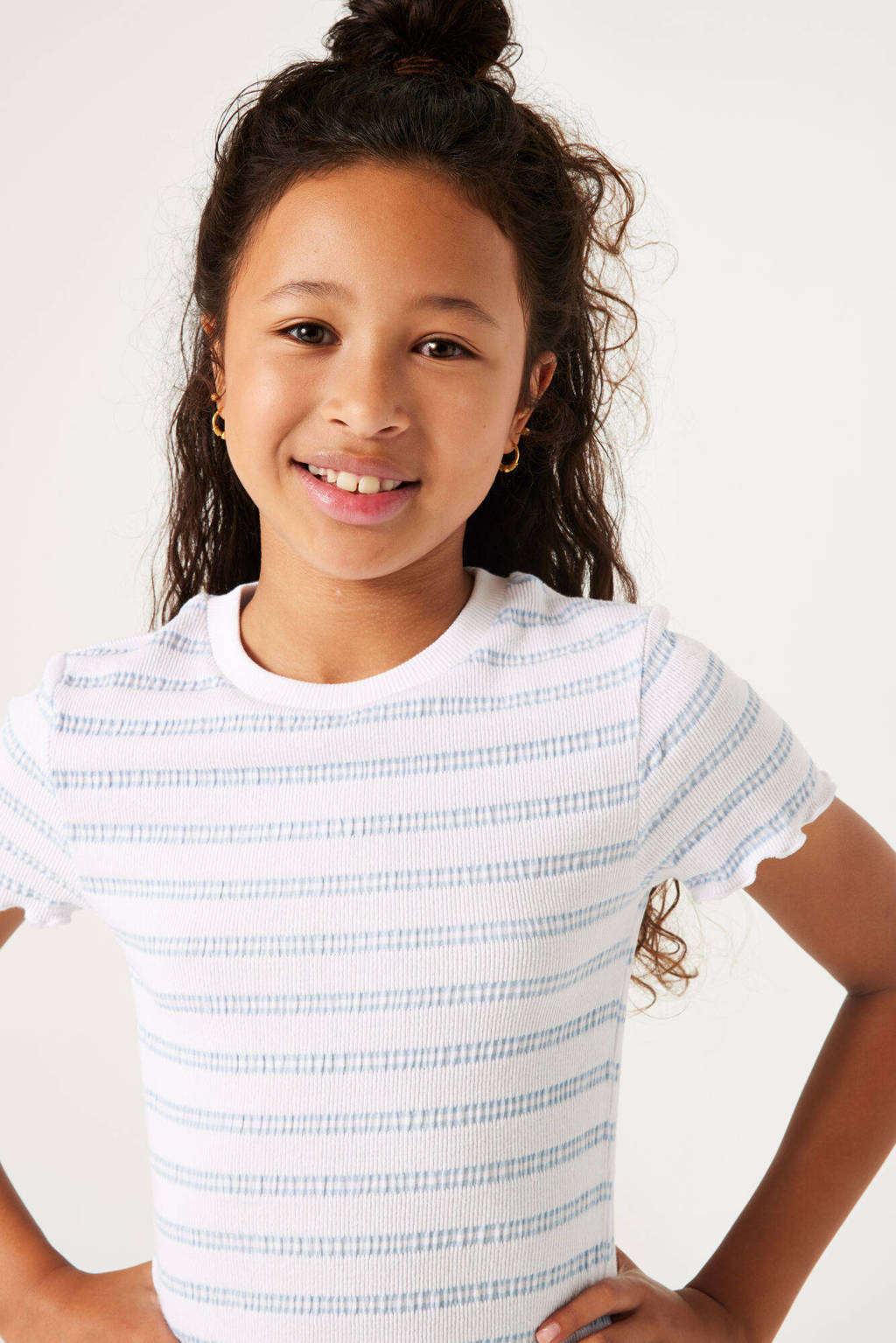 Garcia gestreept T-shirt wit/blauw