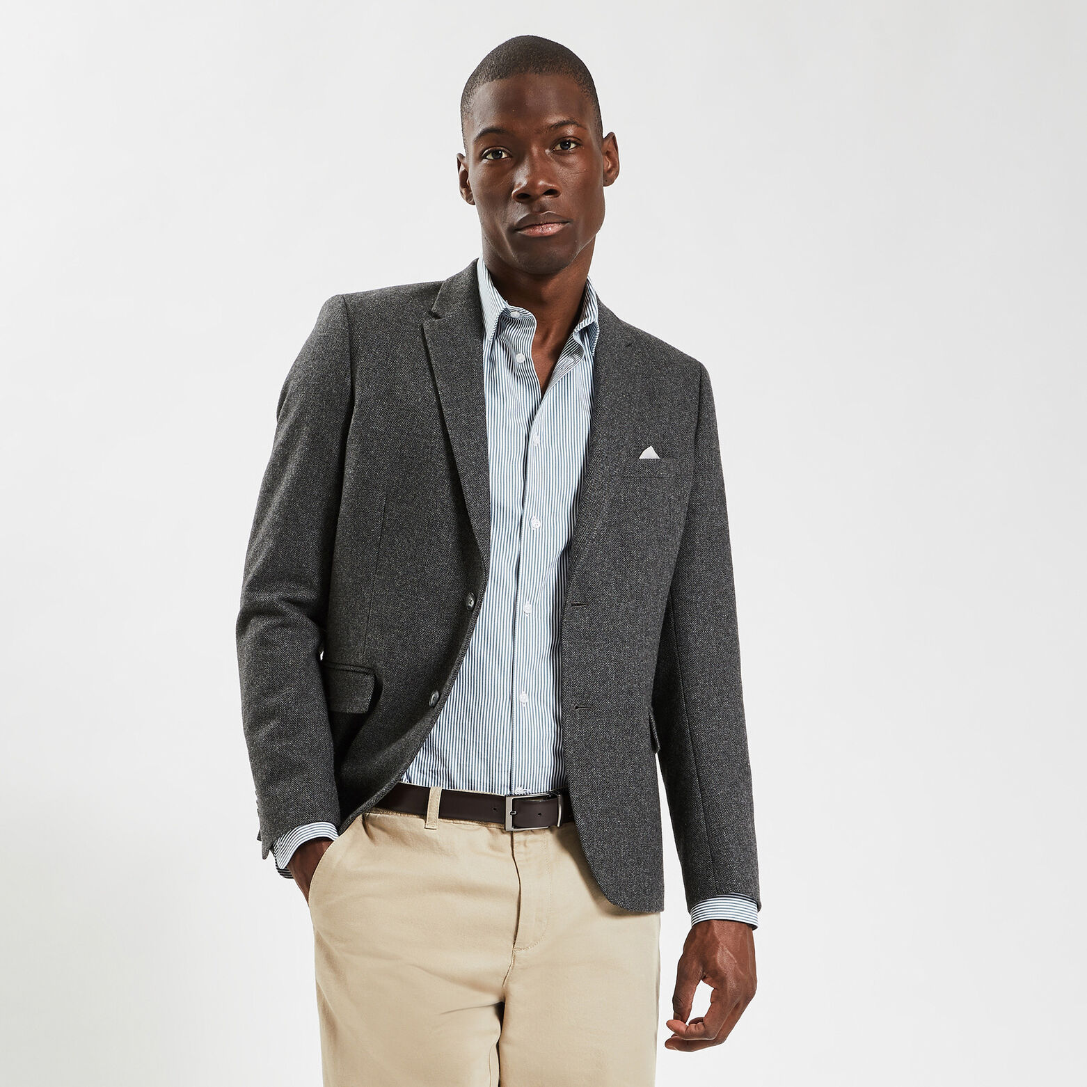 Veste slim lainage chevrons Gris moyen