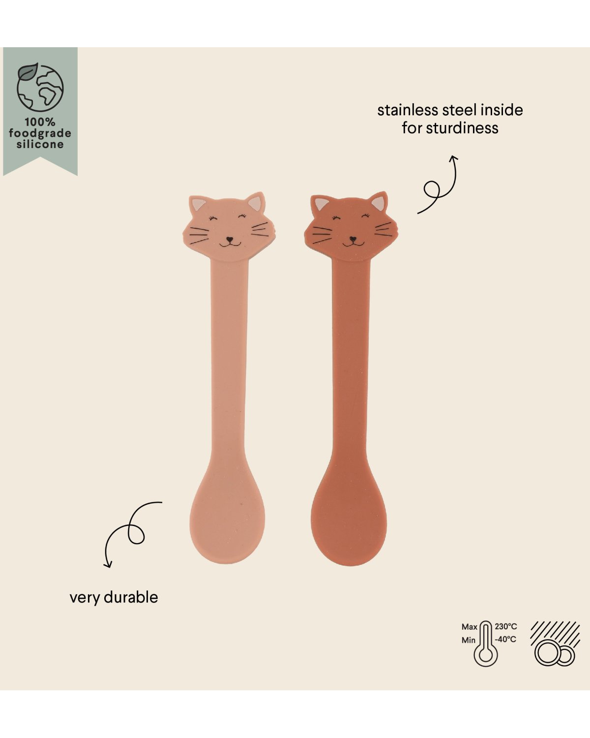 Babyskje 2pk – 100% Silikon & Rustfritt Stål