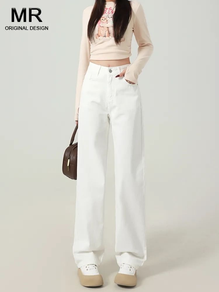 hollybunbur - Hoge taille effen wijde jeans