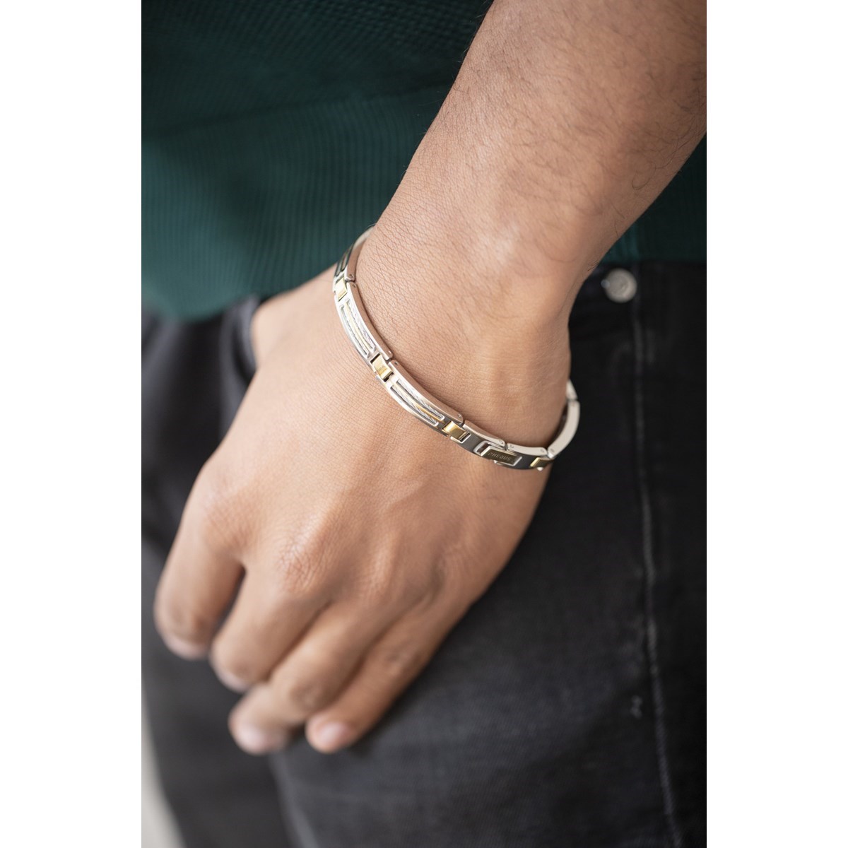 Bracelet souple multi-motifs en Acier 316L - bicolore brillant