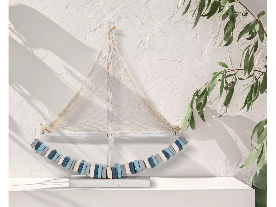 Bateau en bois bleu 45x7x45 cm