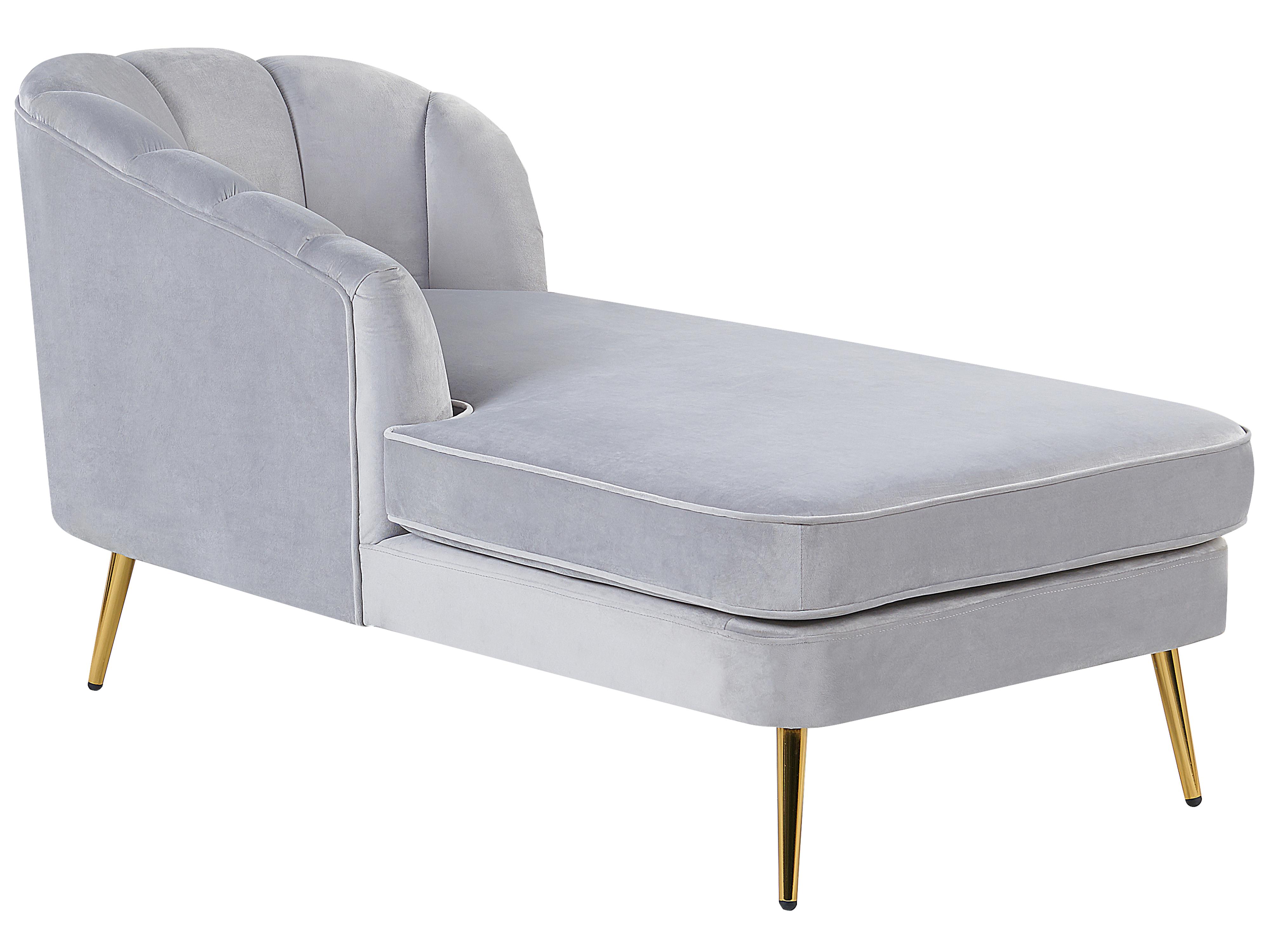 Rechtszijdige chaise longue ALLIER Fluweel Lichtgrijs