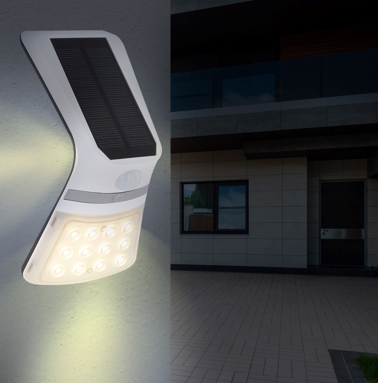 LED-Solar-Wandleuchte - schwarz-weiß - Bewegungsmelder