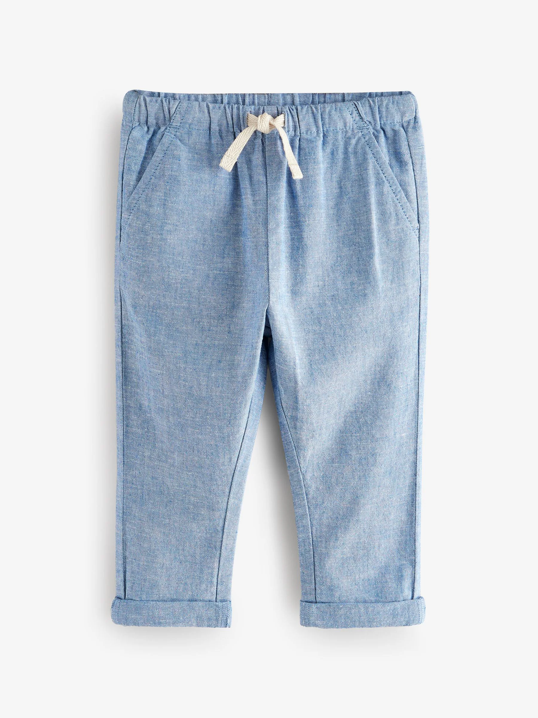 Chambray blauw - Linnen Blend broek met elastische taille (3mnd-7jr)
