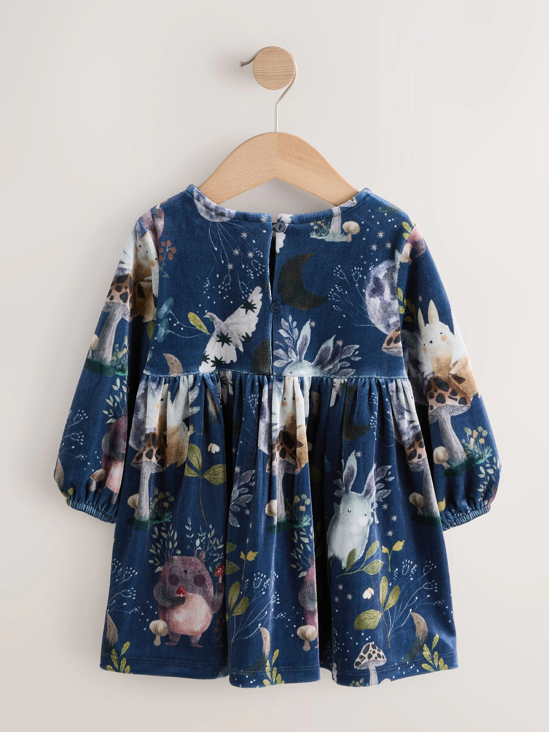Marineblauw met figuurtjes - Fluwelen jurk met print (3mnd-8jr)