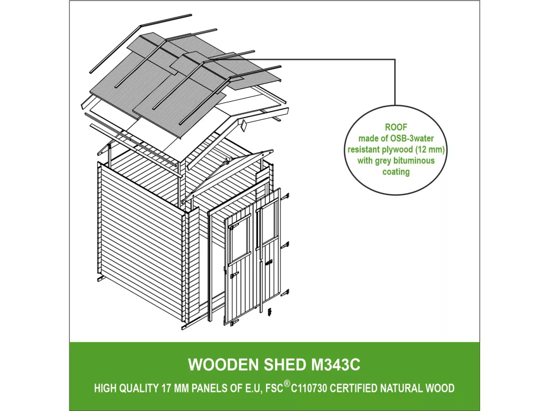 Abri de jardin en bois - I216xL206xH218 cm/ 3.53 m2 - TIMBELA M343C