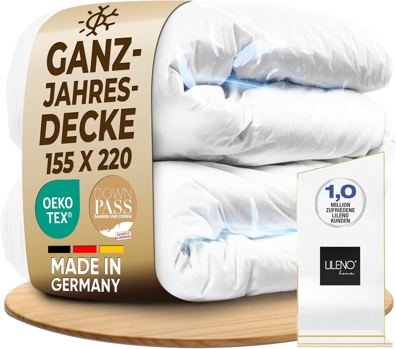 LILENO HOME Premium Daunendecke 155x200 Ganzjahresdecke (90% Daunen / 10% Federn) – Flüsterleise, Anschmiegsame & Wolkenweiche Bettdecke Daunen – Made in Germany, Oeko-Tex & 60 °C Waschbar