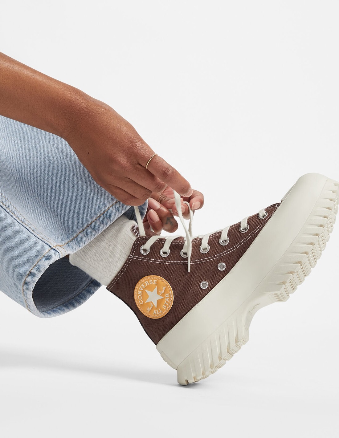 converse sneakers compensées montantes femme ctas lugged 2.0 hi denim marron