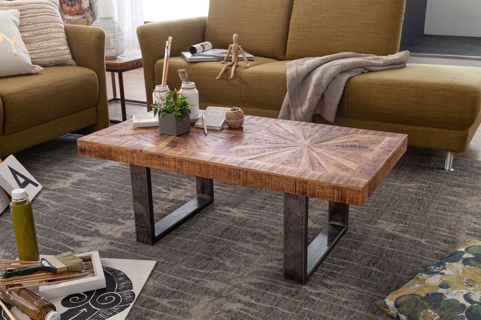 Couchtisch 105 x 55 cm Mango massiv/Anthrazit