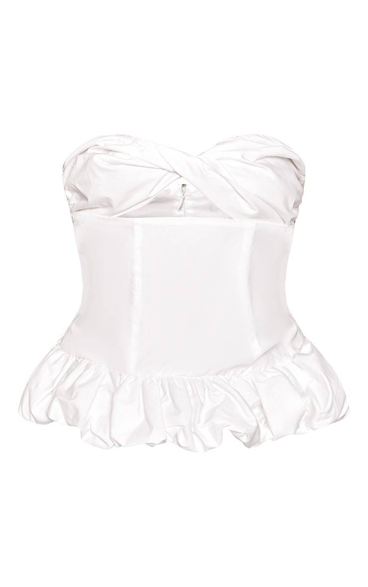 Blanc Top Bandeau Bustier Torsadé À Ourlet Bouffant En Tissu Tissé