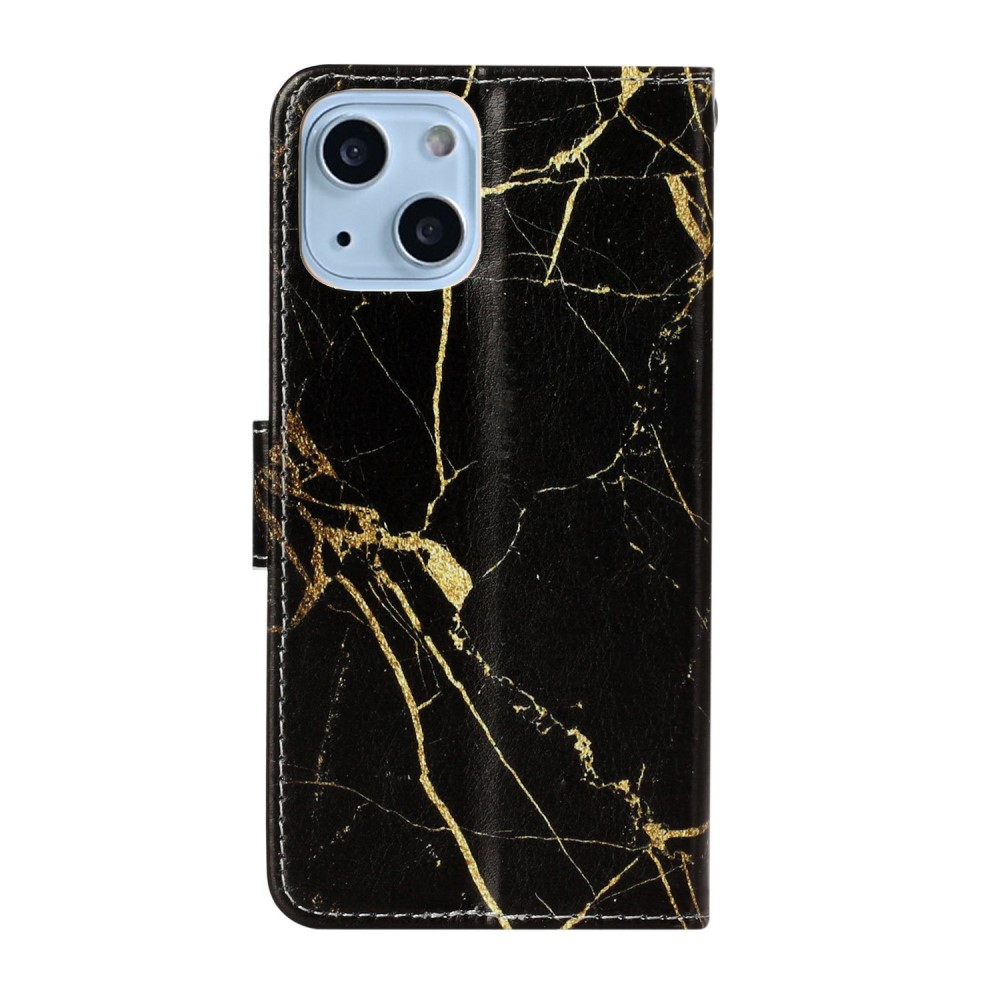 iPhone 13 Leder Tasche Flip Cover Marmor Marble - Schwarz / Gold