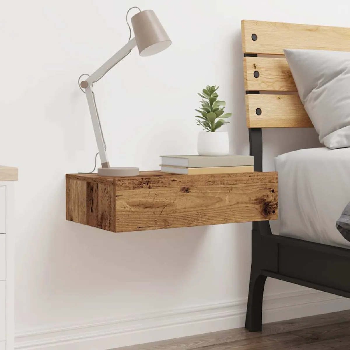 vidaXL Table de chevet - LED Vieux Bois