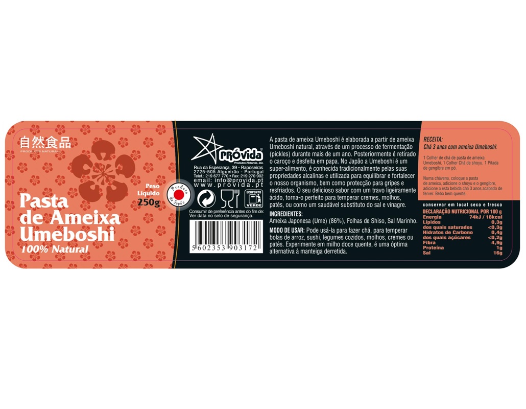 PASTA AMEIXA PRÓVIDA JAPONESA UMEBOSHI 250G