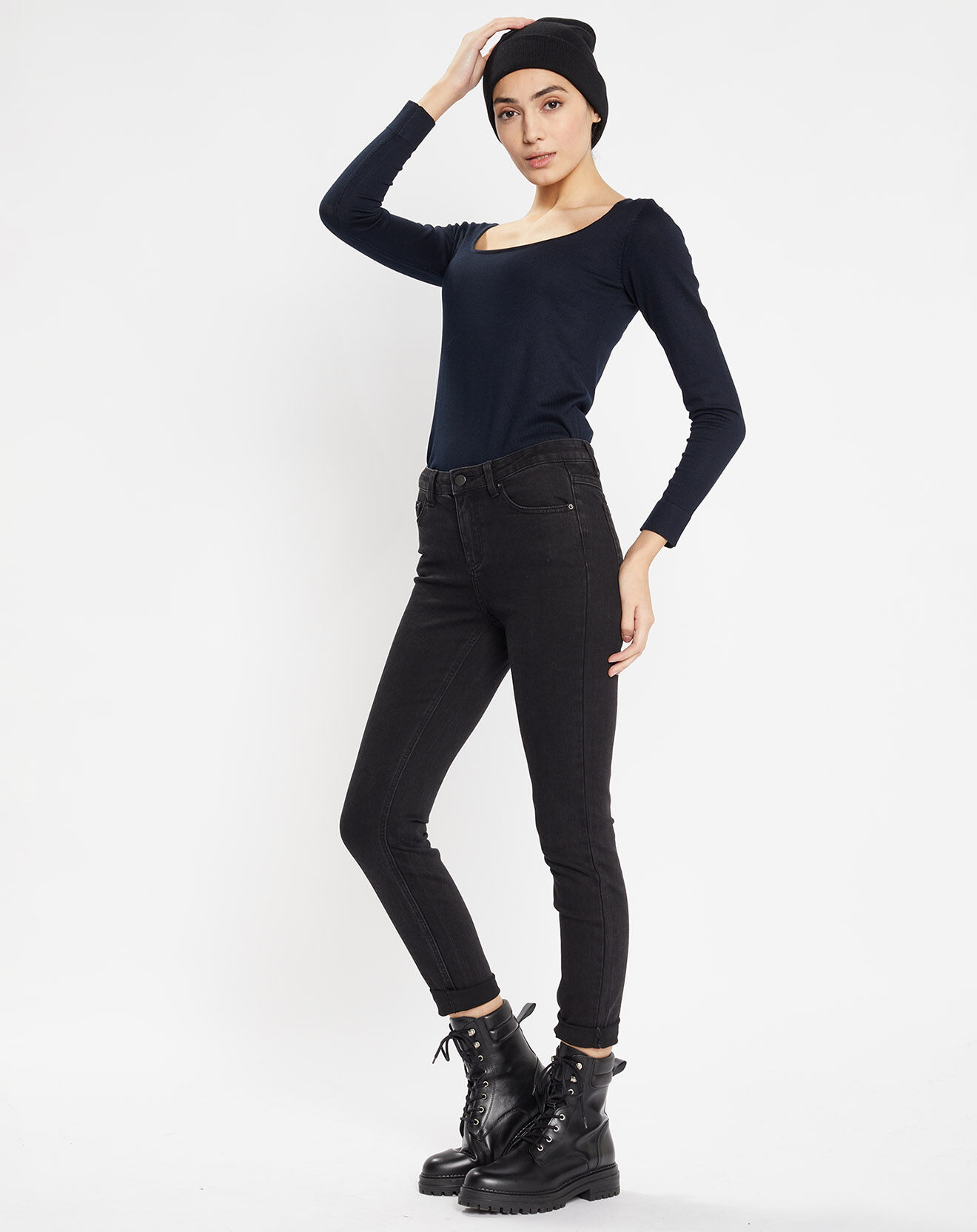 Galeries Lafayette Jean en Coton Bio Lslim noir