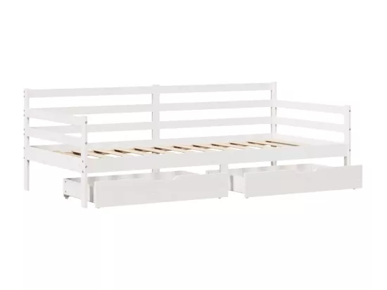 Lit de jour et tiroirs sans matelas blanc 90x200 cm bois massif