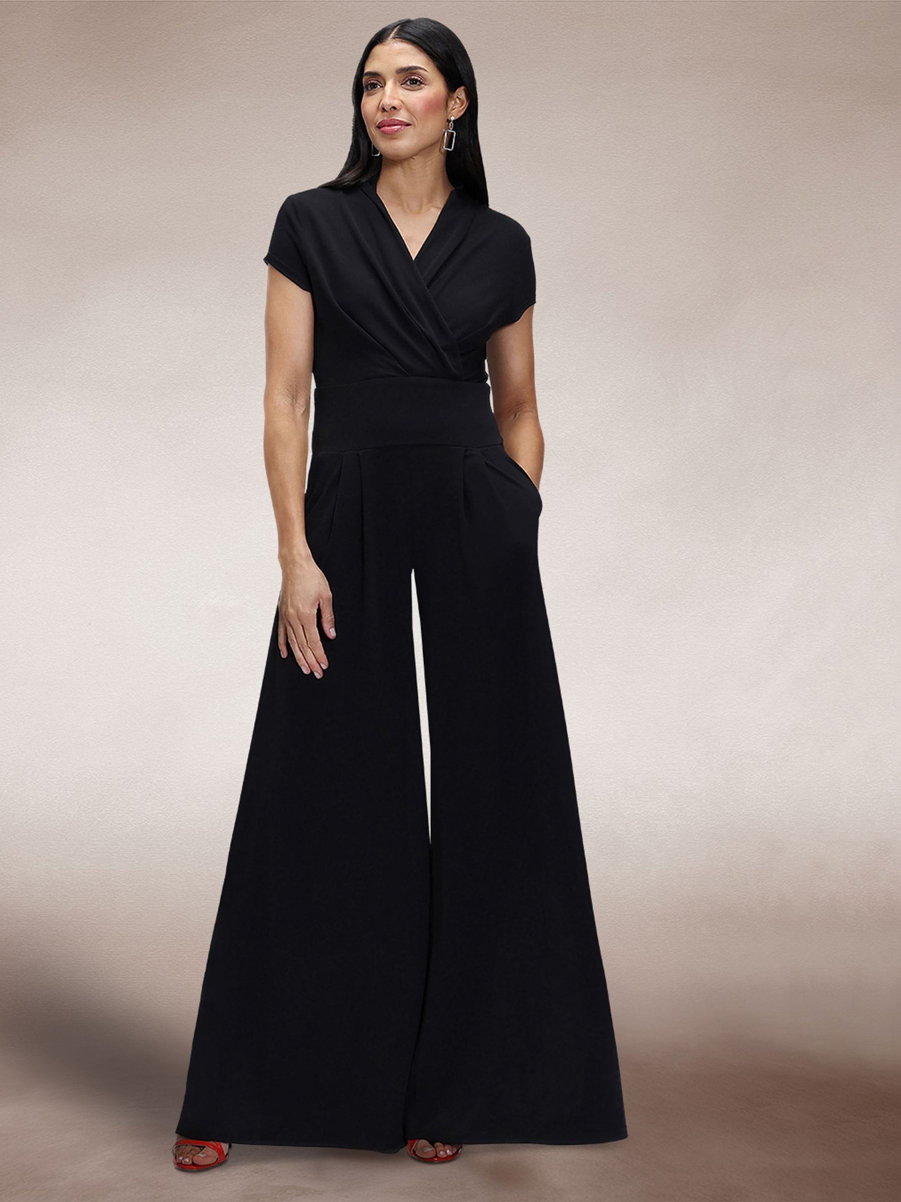 Hot Squash Black Cap Sleeved Wide Leg Jumpsuit