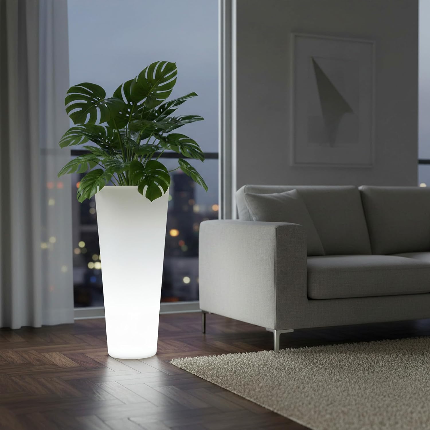 Arnusa Moderner beleuchteter Blumenkübel 90x37 cm Pflanzgefäß PL404S Blumentopf LED RGB mit Akku und Netzteil Indoor & Outdoor