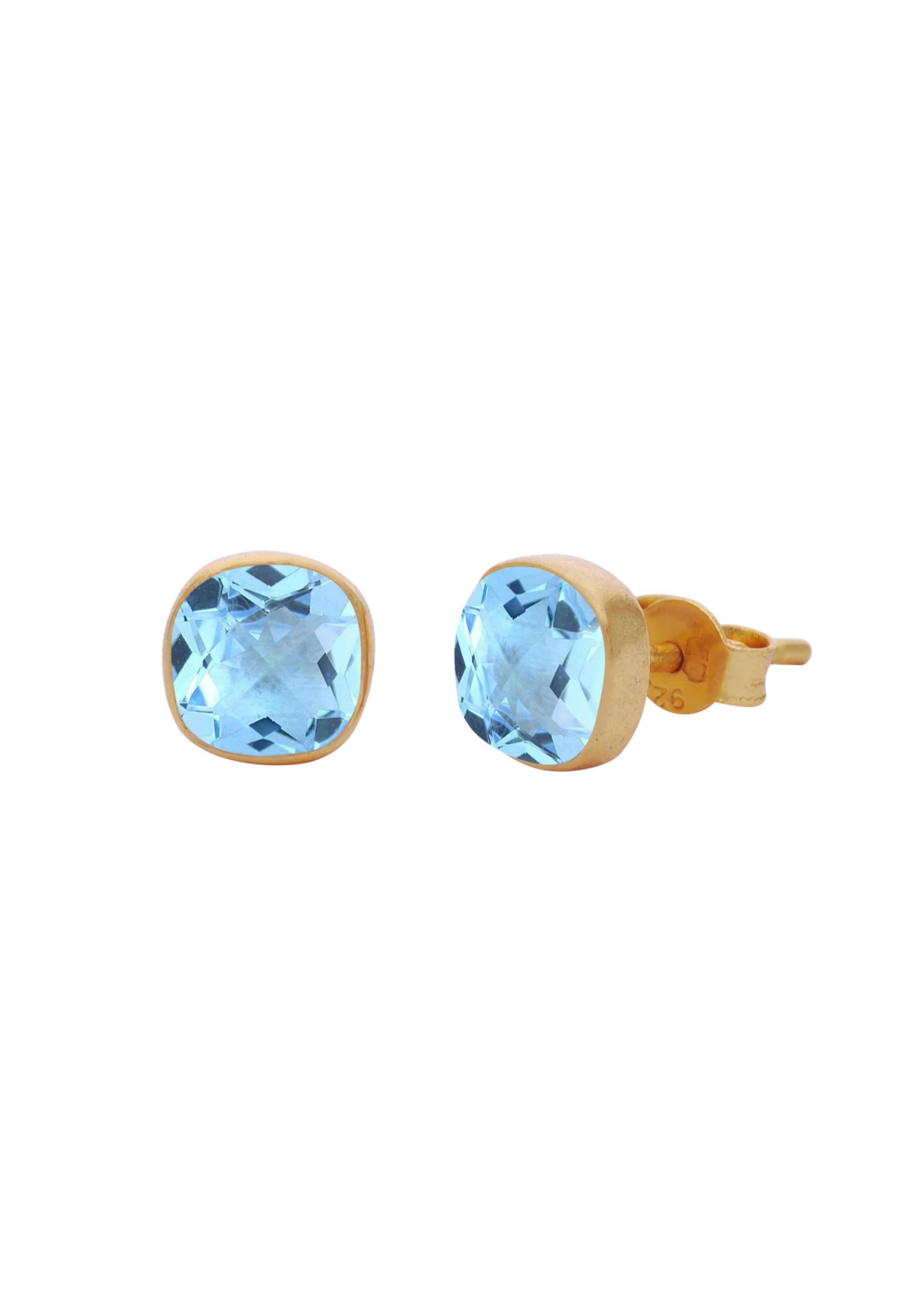 Protsaah Ohrstecker Quadra Encased Gold Blue Topaz