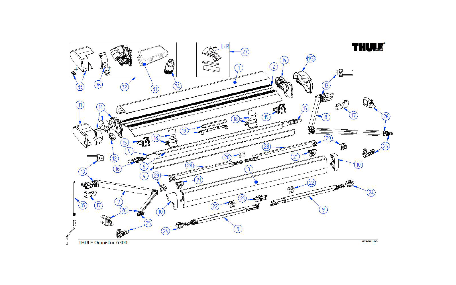 Thule Gehäuseabdeckung für Markise Omnistor 6300 3,25 Meter - Farbe Anthrazit Thule Ersatzteilnummer 1500603273