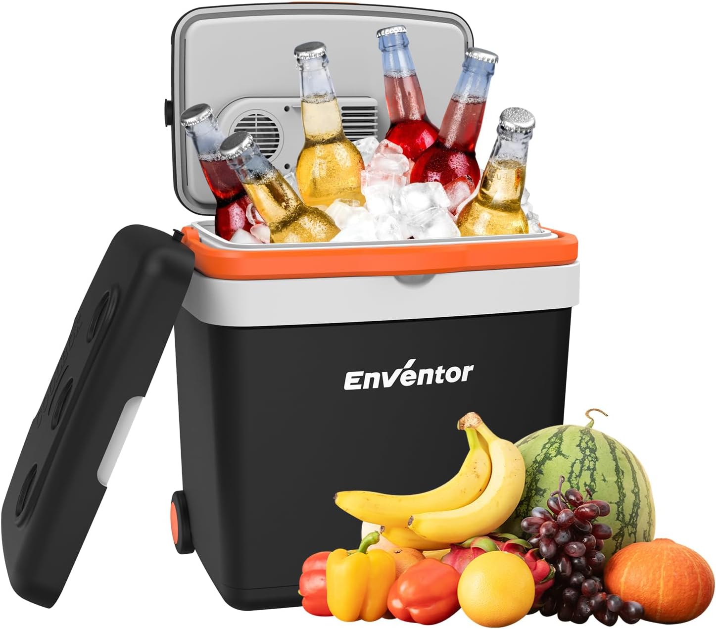 Enventor Kühlbox 33 Liter, Elektrische Kühlbox mit Rollen & Verlängerter Griff, Gefrierbox zum Warmhalten und Kühlen, 12V 230V, ECO Modus, Kühlschrank für Auto, Camping und Boot