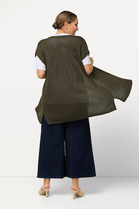 Strickweste, Palme, oversized, offene Form, ärmellos