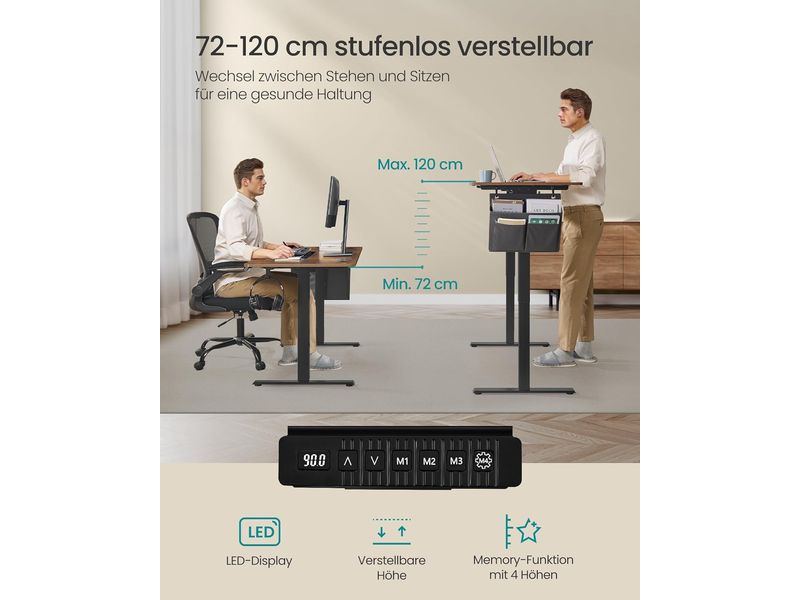 Songmics Bürotisch 140 x 60 cm Elektrischer Steh-Sitz-Schreibtisch