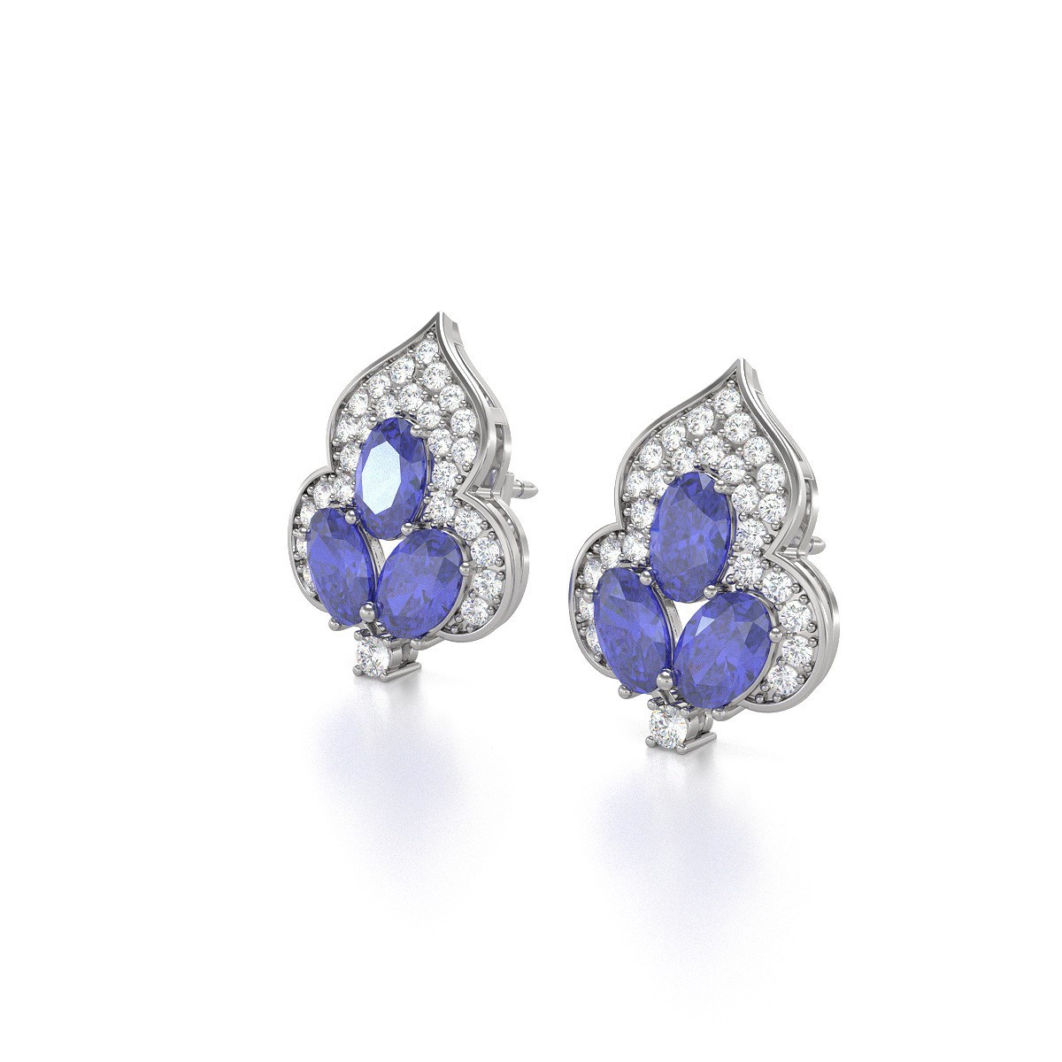 Boucles d'oreilles ADEN Tanzanite et Diamants sur Argent 925 3.5grs