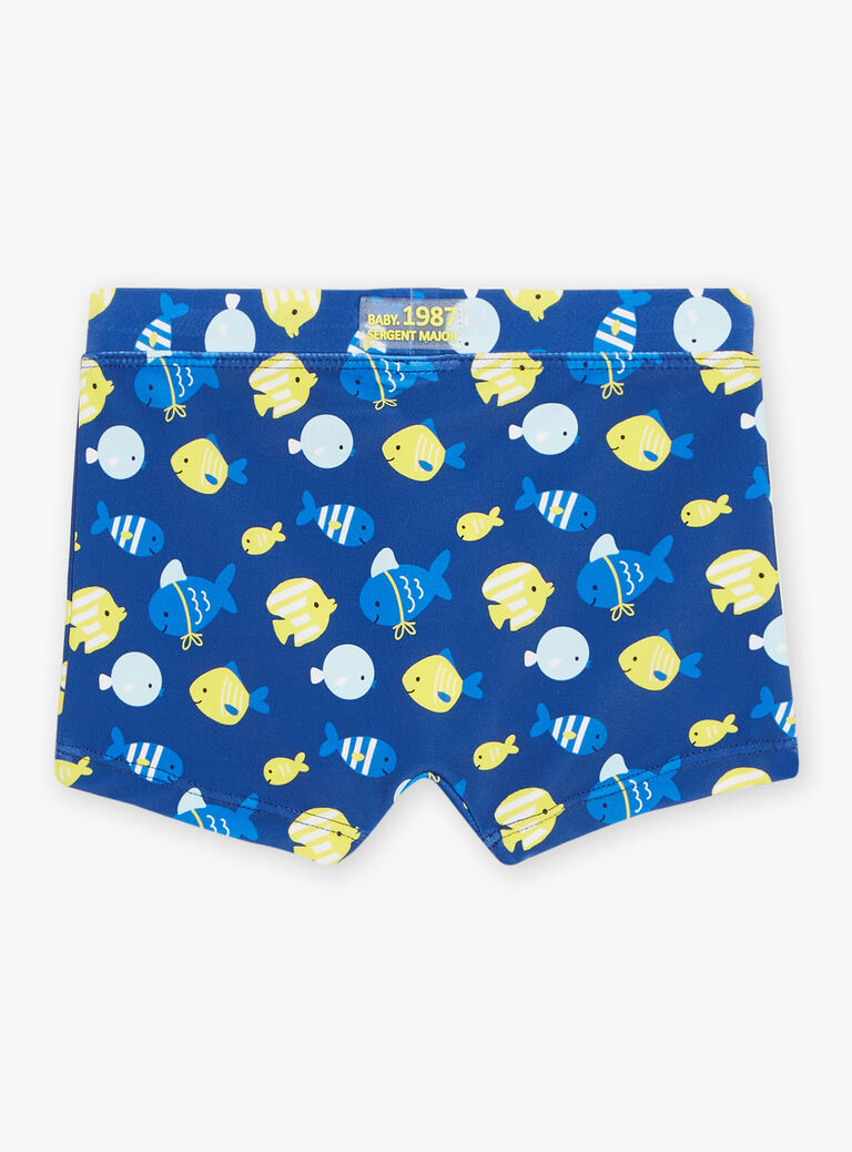 Boxer de bain bleu et jaune à imprimé poissons