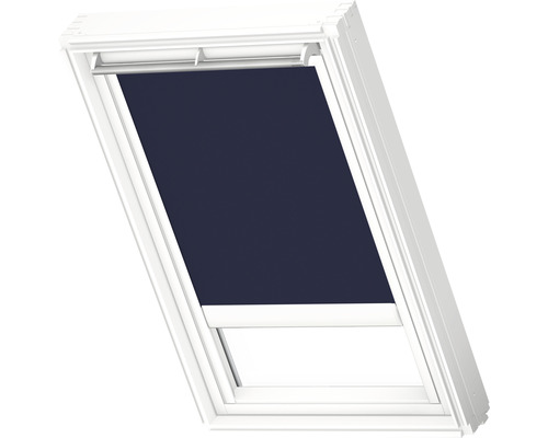 VELUX verduisterend rolgordijn, effen donkerblauw, elektrisch, wit frame, DML C02 1100SWL