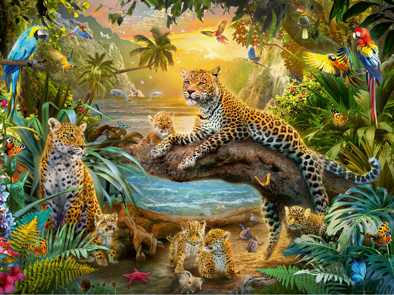 Ravensburger - Puslespil Leopard Family In The Jungle 1500 brikker