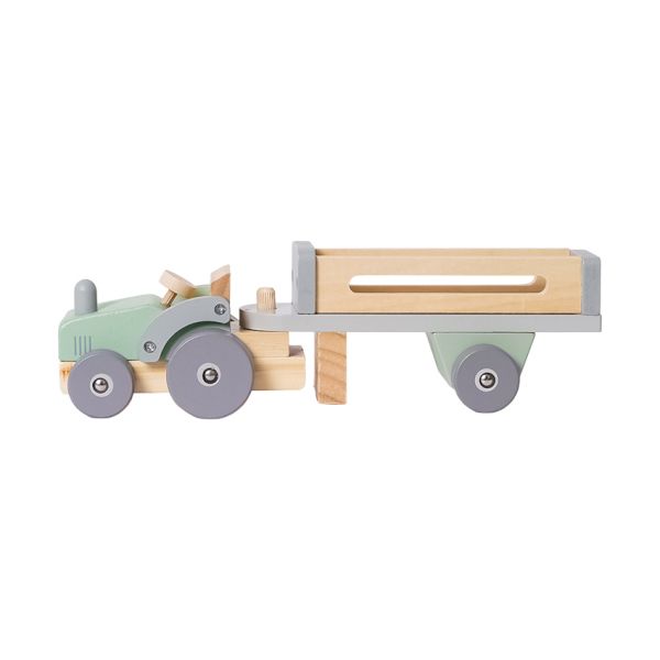 Phoohi Houten Traktor Met Trailer 8-Delig - Pastelkleur