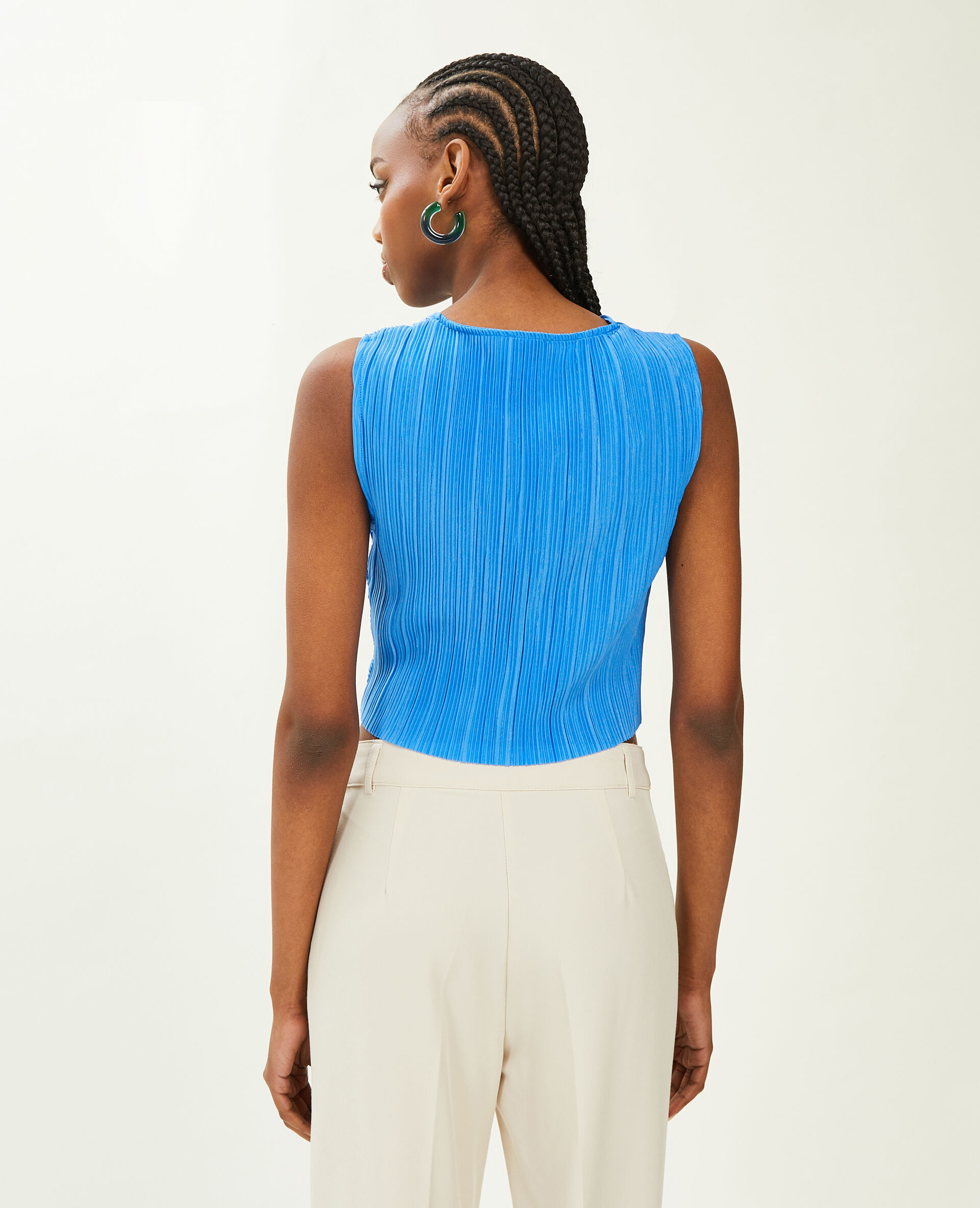 Top court en tissu plissé - Bleu