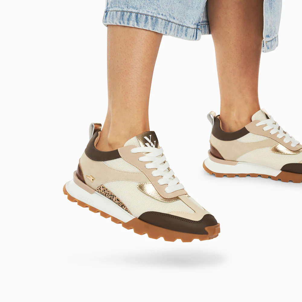 Sneakers-Baskets Samantha beige et marron à semelle running
