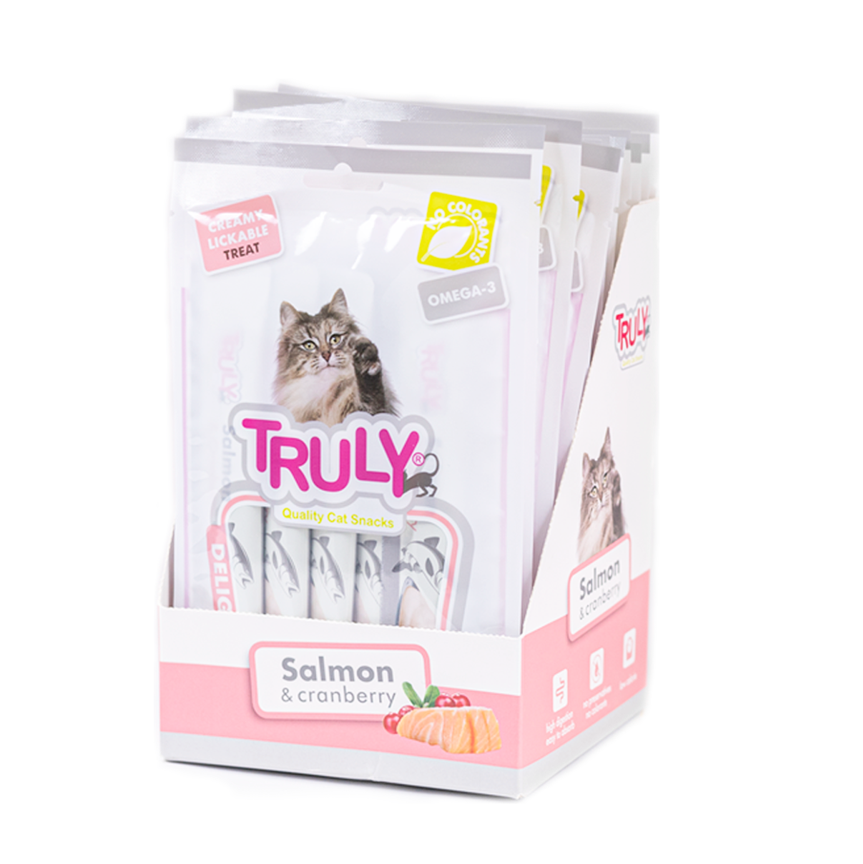 Truly - 12 x 5 Stk Cat Creamy Lickable laks & tranebær840g ialt