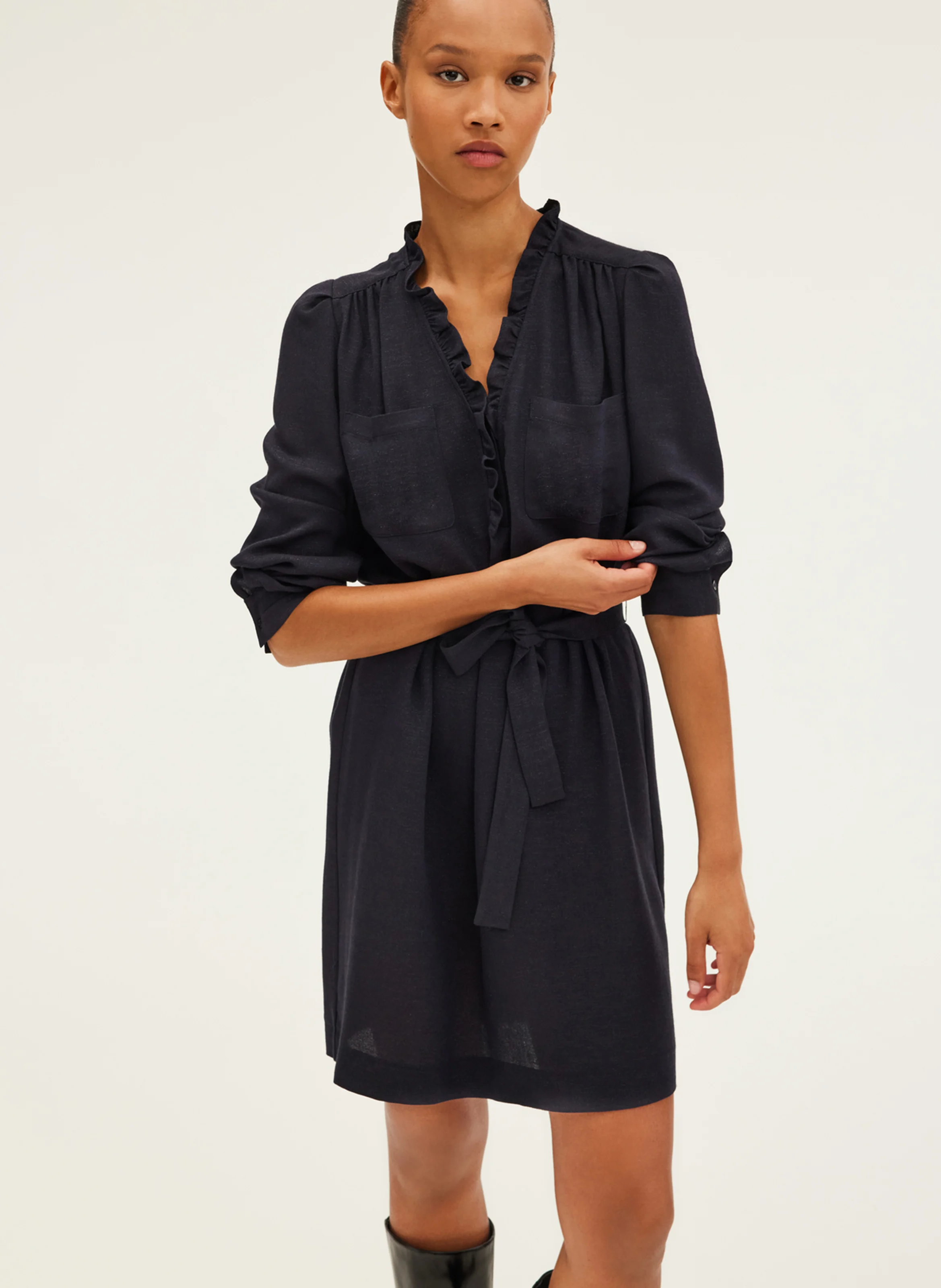 SONIA - Robe courte à volants et fronces | Bleu