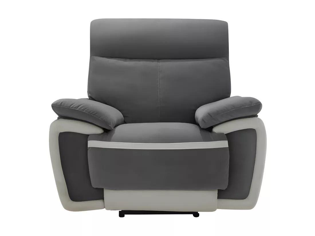Canapés 3 places 2 places et un fauteuil relax électrique en velours METTI - Gris et bandes écru
