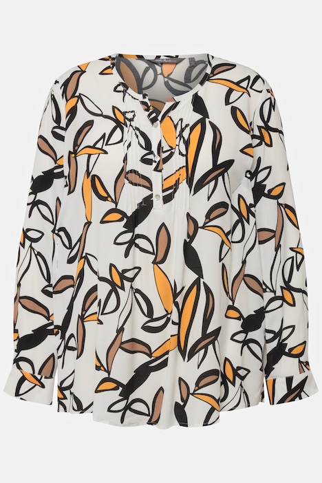 Bluse, bedruckt, Biesen, A-Linie, Rundhals, Langarm