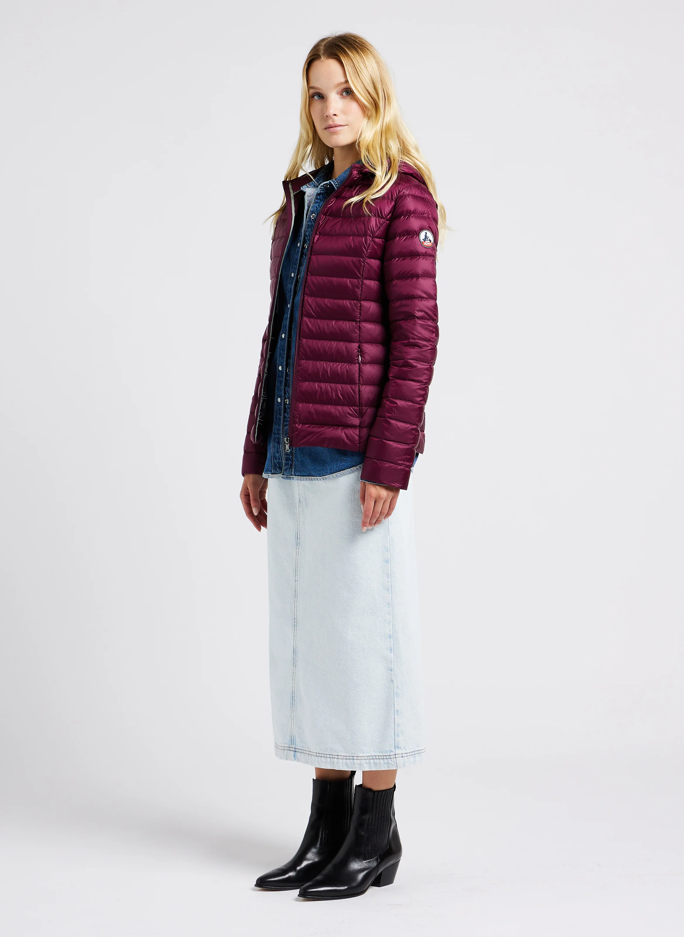JOYBIRD - Jupe midi denim en coton | Blanc