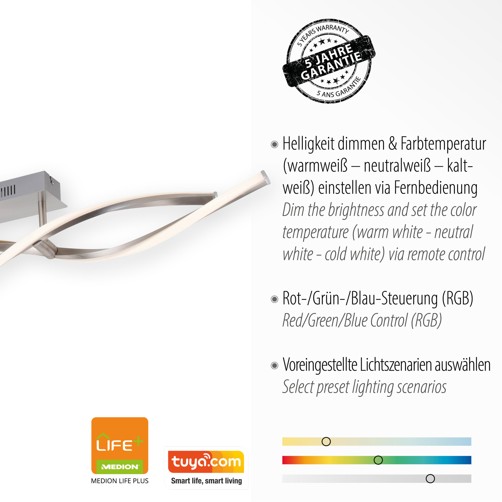 LED-Deckenleuchte - stahlfarben - SmartHome - RGB - 110 cm lang