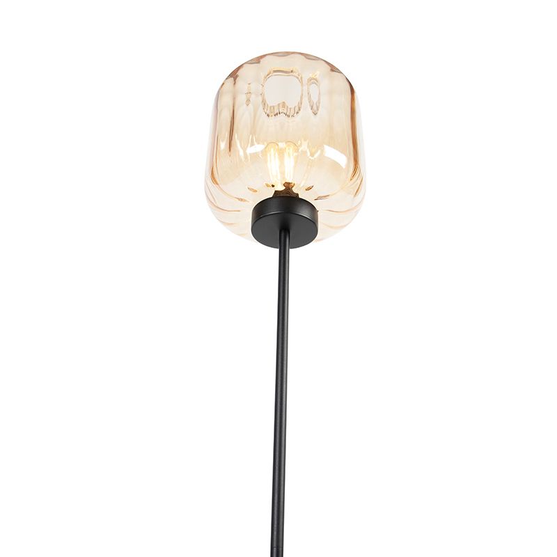 Design vloerlamp zwart met amber glas - Qara
