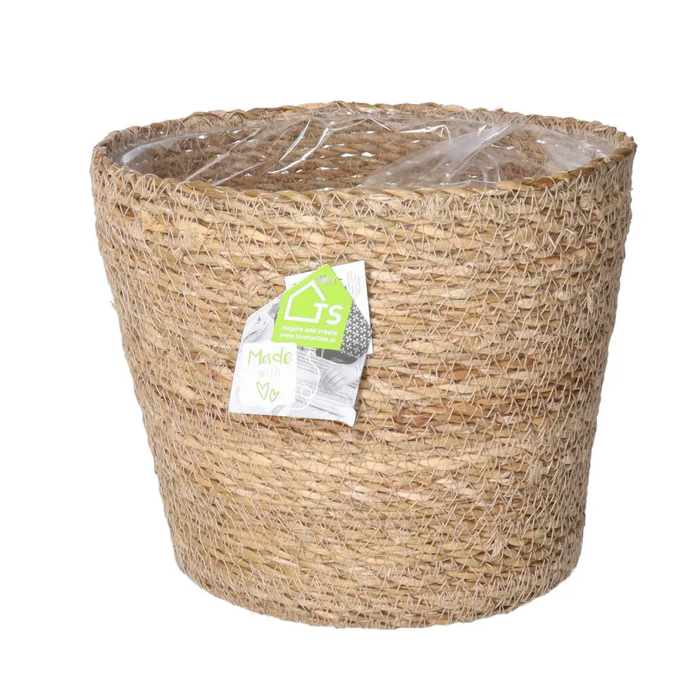Steege Plantenpot - beige - gevlochten zeegras - 22 x 19 cm