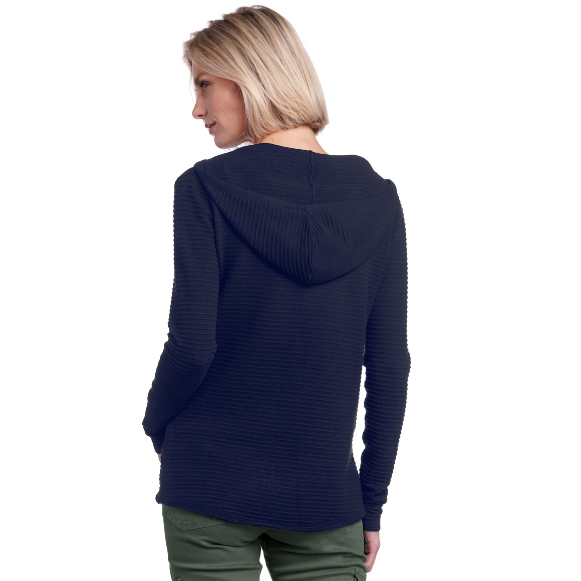 Damen Strickhoodie gerippt dunkelblau