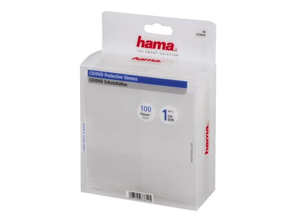 Hama CD/DVD Protective Sleeves - CD/DVD-muffe - kapasitet: 1 CD/DVD - gjennomsiktig (en pakke 100)